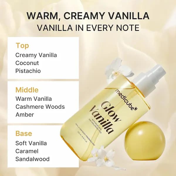 میست خوشبو کننده مو وبدن مدی کیوب با رایحه‌ای وانیل Medicube Glow Vanilla | آبرسان و درخشان کننده پوست ۱۰۰ml — تصویر ۸