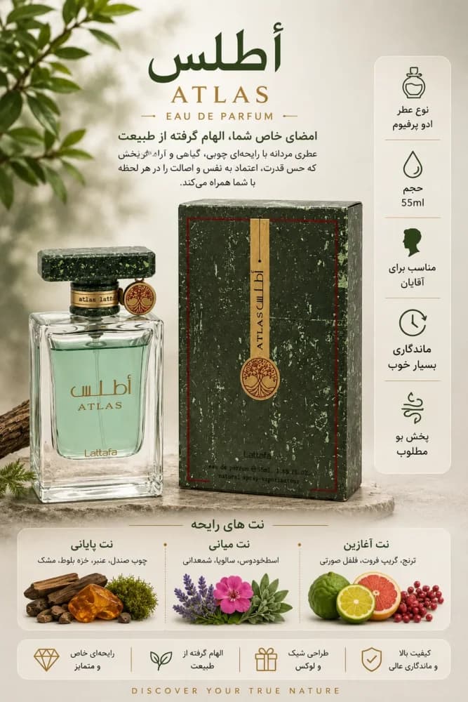 عطر ادکلن یونیسکس اطلس لطافه 55 میل با رایحه مشابه مگاماره اورتو پاریسی — تصویر ۳