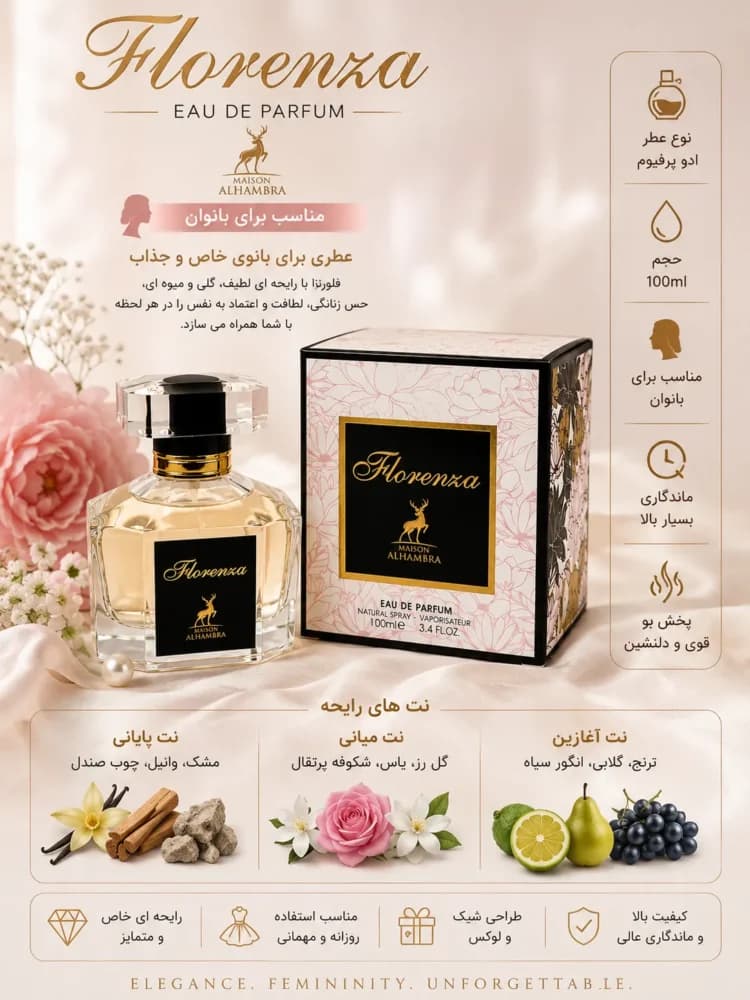 عطر ادکلن زنانه فلورانس الحمبرا با رایحه مشابه فلورا گورجس گاردنیا گوچی 100 میل — تصویر ۶