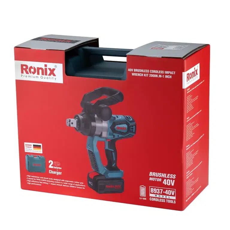 بکس شارژی رونیکس مدل 8937-40V ظرفیت ۲۰۰۰ نیوتن متر ۴۰ ولت براشلس — تصویر ۴