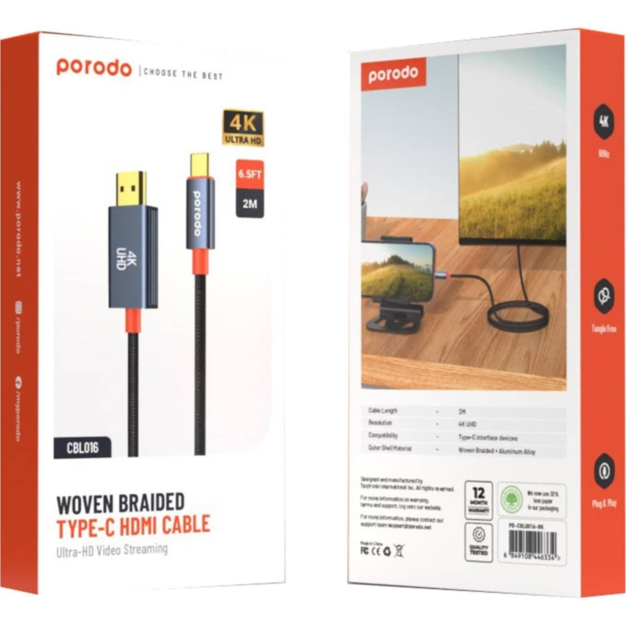 کابل تبدیل USB-C به HDMI برند Porodo مدل CBL016 — تصویر ۲