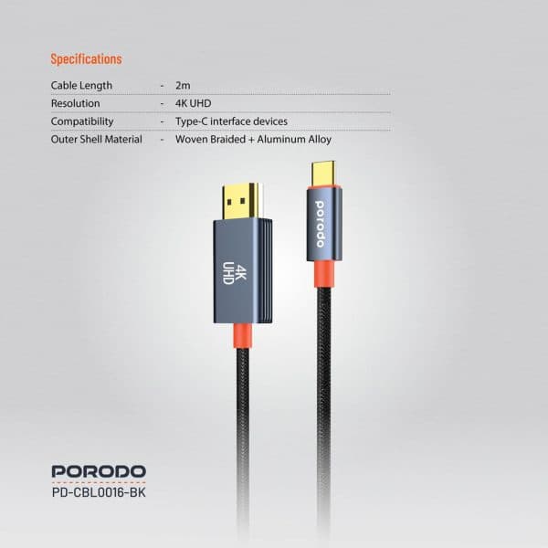 کابل تبدیل USB-C به HDMI برند Porodo مدل CBL016 — تصویر ۳