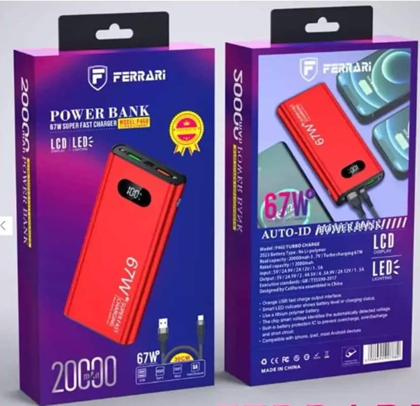 پاوربانک فراری مدل P460 توربوشارژ – ظرفیت 20000 میلی‌آمپر ساعت — تصویر ۲