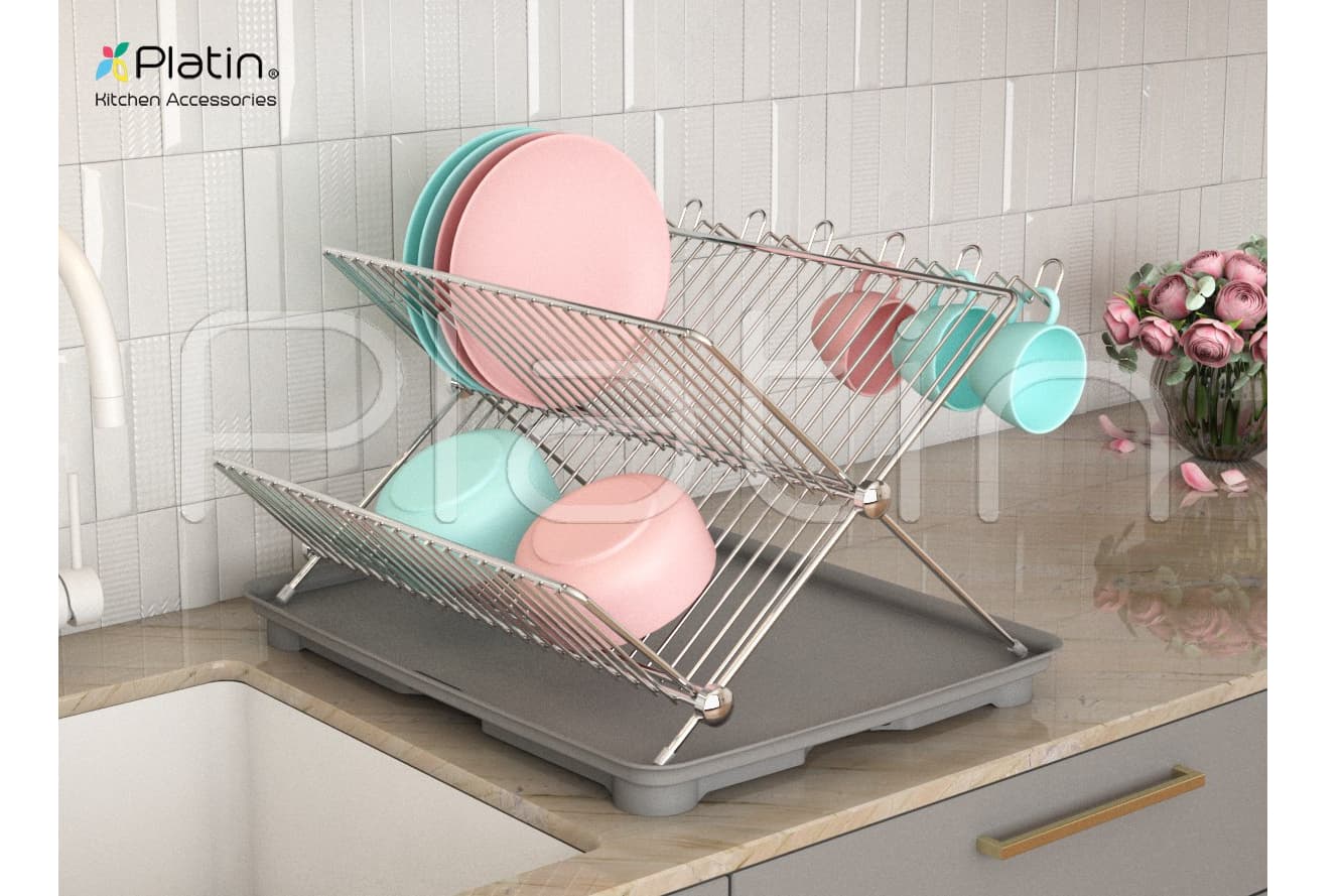 آبچکان رو کابینتی تاشو سینی دار پلاتین کد 2204