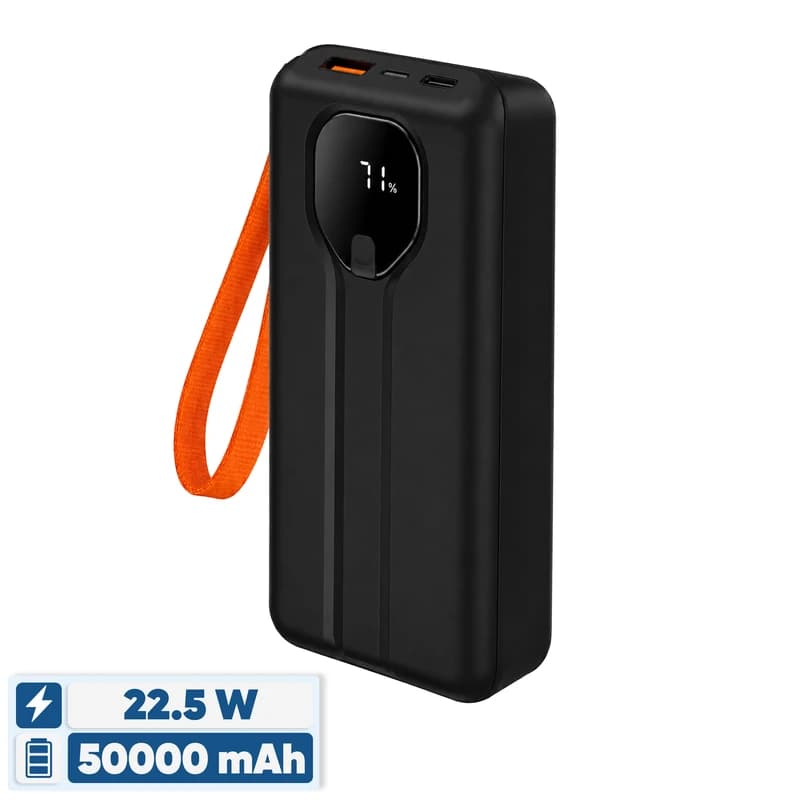 پاوربانک 22.5 وات مدل 50000 22.5w-fast ظرفیت 50000 میلیآمپرساعت به همراه دو کابل متصل USB-C و لایتنینگ