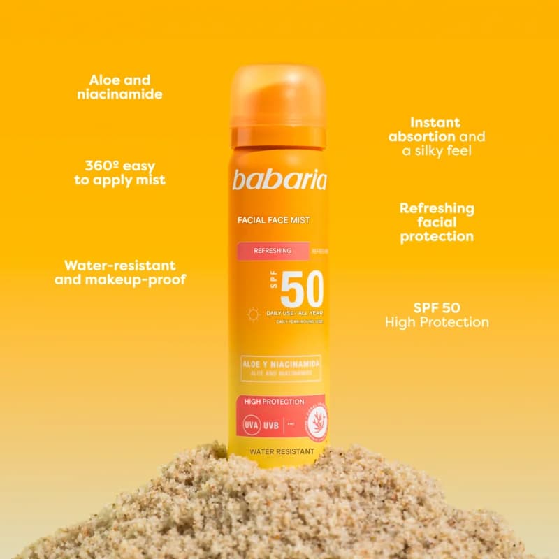 اسپری ضد آفتاب بروما باباریا SPF50 حاوی نیاسینامید و آلوئهورا حجم ۷۵ میلیلیتر — تصویر ۱۲