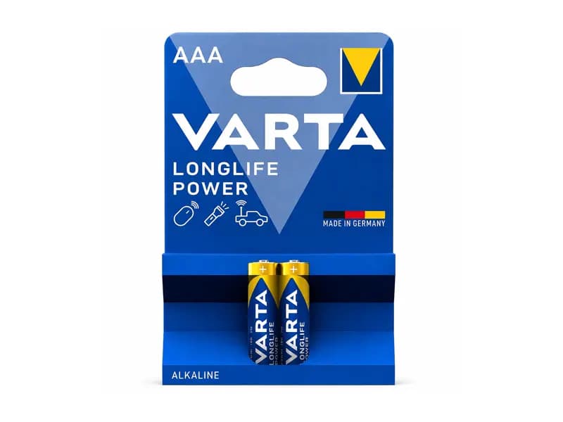 باتری نیم قلمی آلکالاین وارتا Longlife Power AAA بسته ۲ عددی