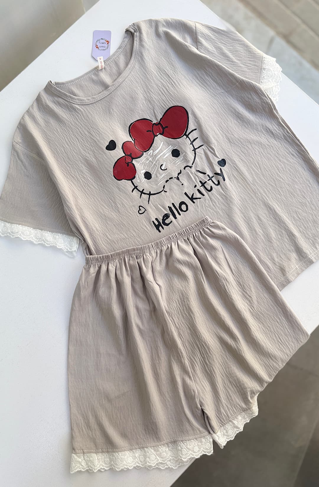 ست تیشرت شلوارک طوسی kitty