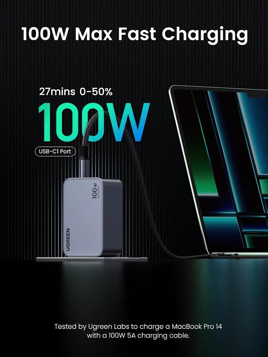 شارژر دیواری 100 وات یوگرین UGREEN Nexode Pro 100W GaN USB C Wall Charger X757 + کابل USB C — تصویر ۶