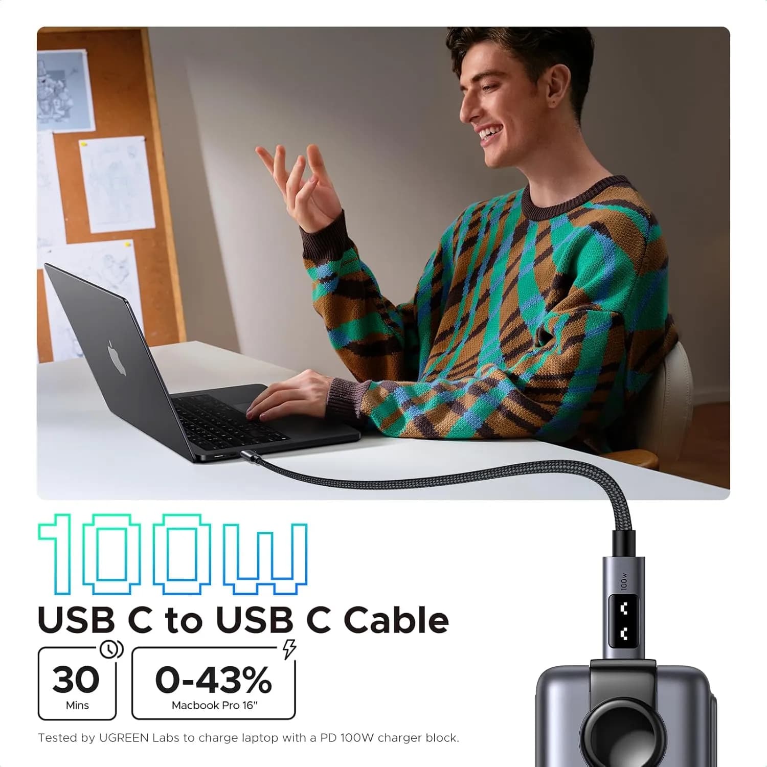 کابل شارژ 1 متر یوگرین UGREEN Uno 100W USB C to USB C 100CM Cable L509 — تصویر ۱۲