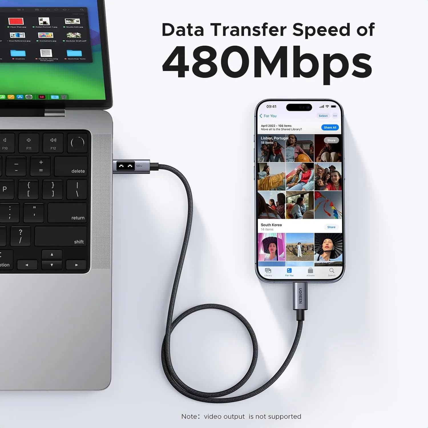 کابل شارژ 1 متر یوگرین UGREEN Uno 100W USB C to USB C 100CM Cable L509 — تصویر ۲