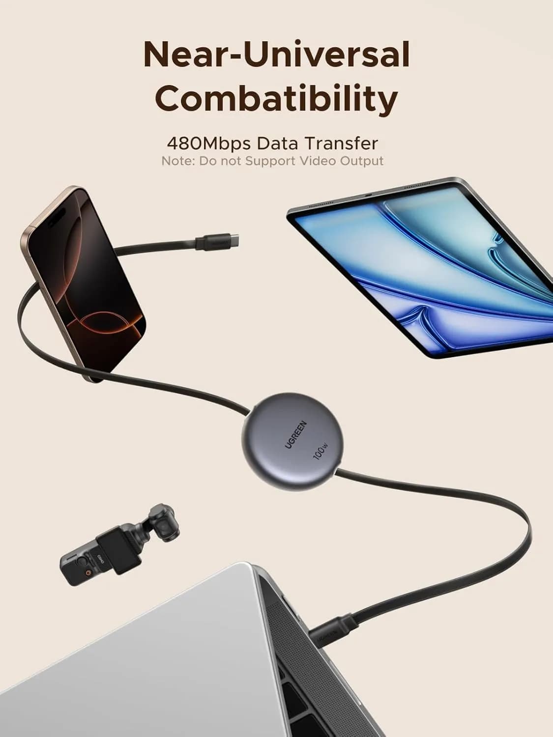 کابل شارژ 1 متر یوگرین UGREEN 100W Nexode Retractable USB C Cable L531 — تصویر ۶