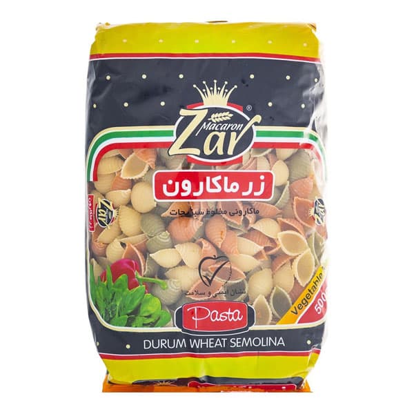 ماکارونی شلز سبزیجات 500 گرمی زر‌ماکارون
