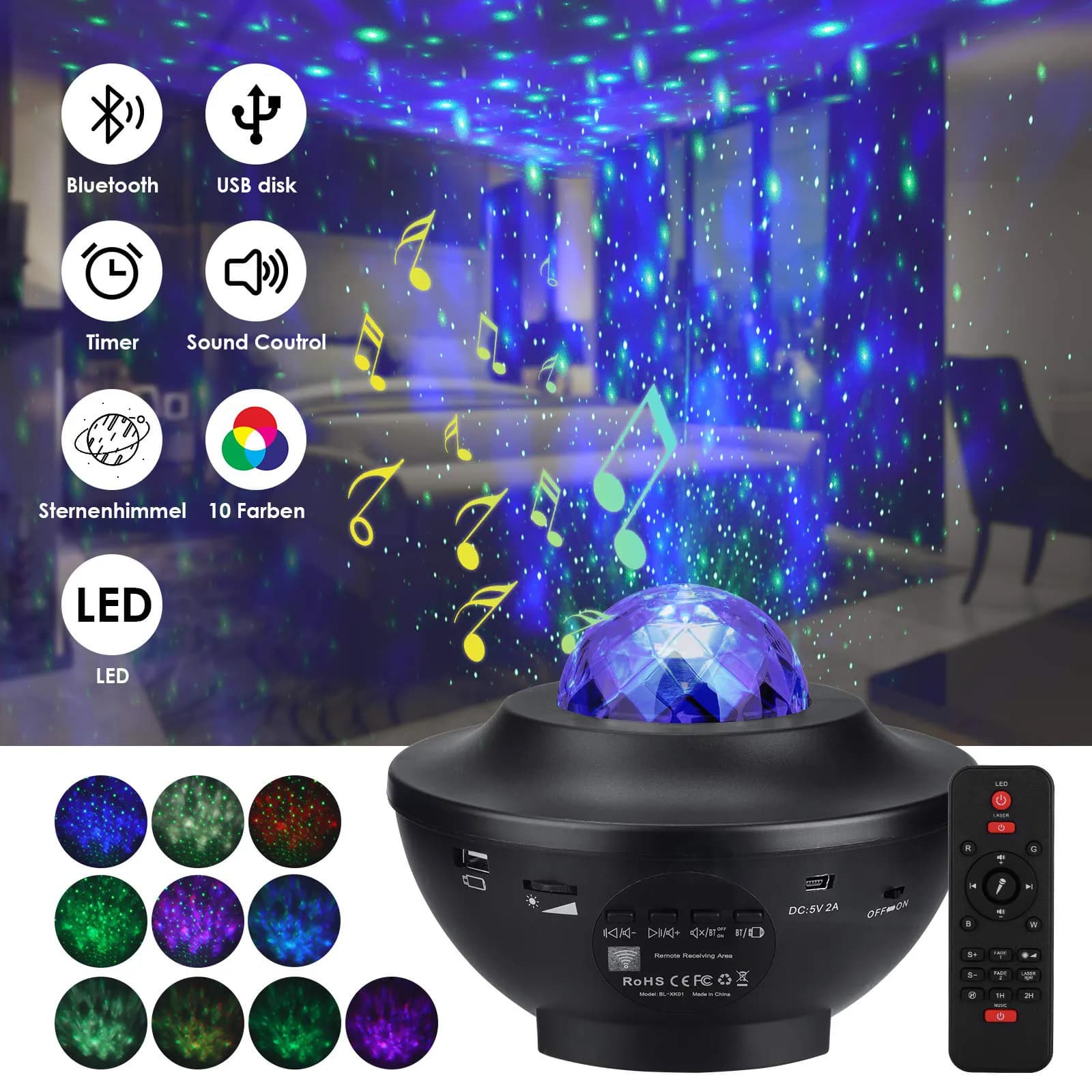 چراغ خواب کهکشانی اسپیکر دار مدل Starry Projector Light — تصویر ۴