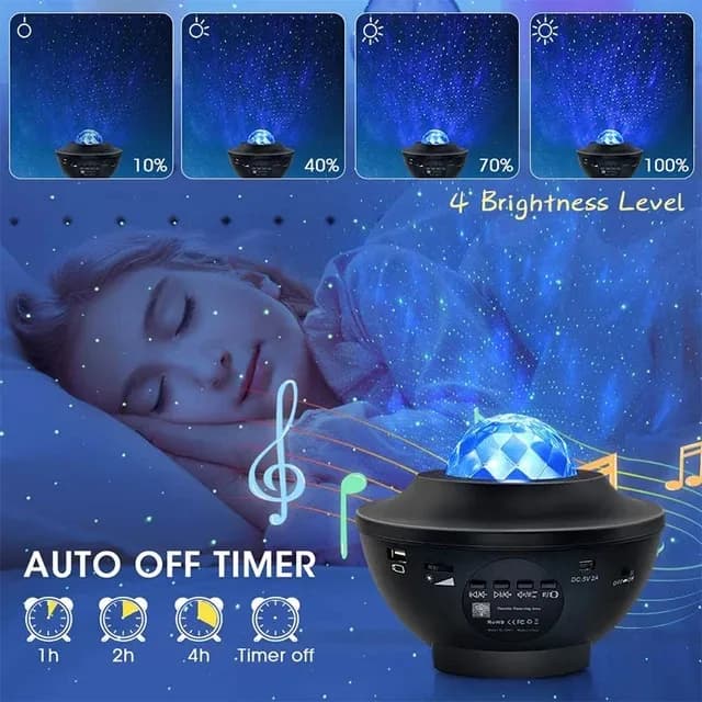 چراغ خواب کهکشانی اسپیکر دار مدل Starry Projector Light — تصویر ۵