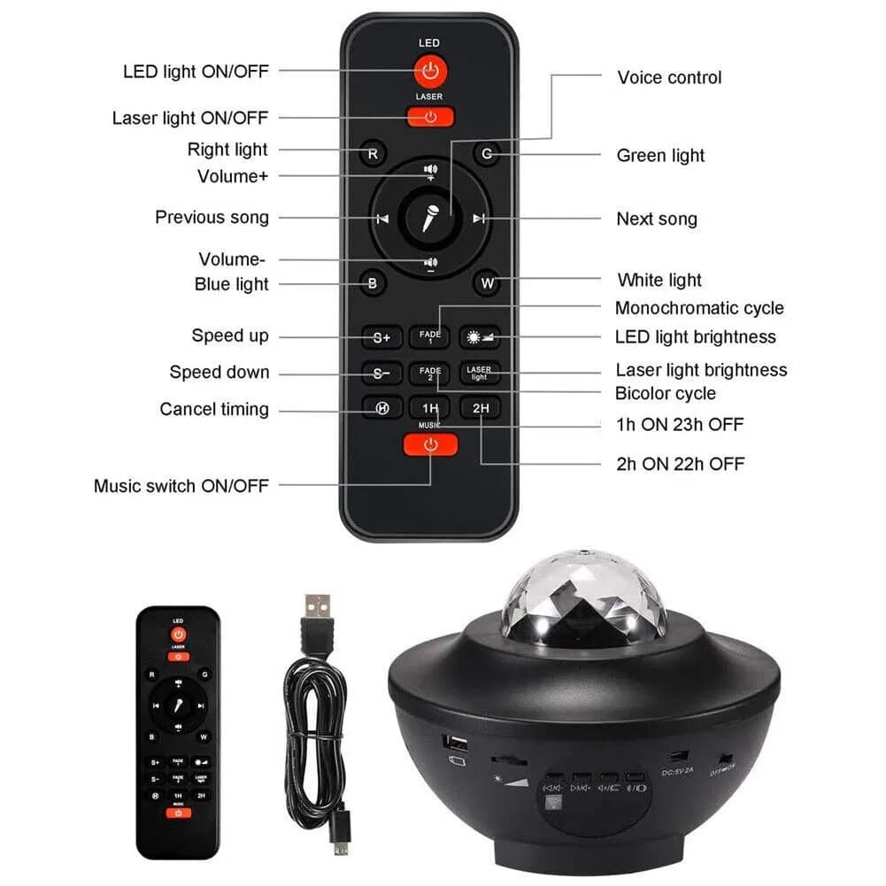 چراغ خواب کهکشانی اسپیکر دار مدل Starry Projector Light — تصویر ۶