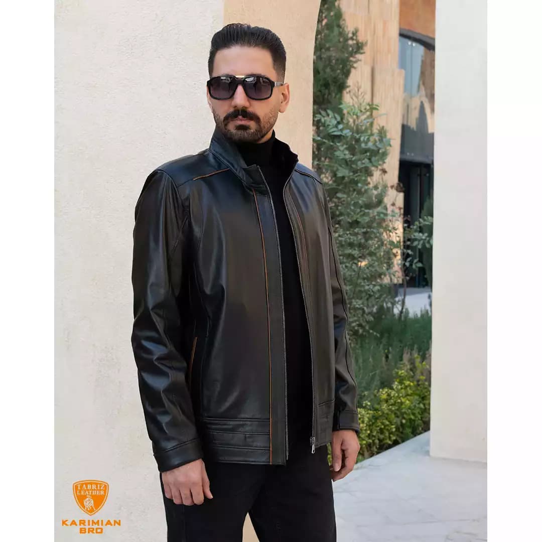کاپشن چرم مردانه مدل مغزی دار — تصویر ۳
