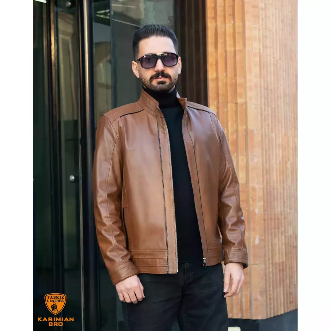 کاپشن چرم مردانه مدل مغزی دار — تصویر ۴