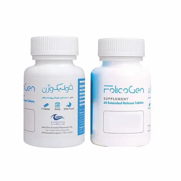 2 بسته قرص مکمل فولیکوژن تقویت مو، پوست و ناخن اروند فارمد مدل FolicoGen حاوی فولیک اسید، ویتامین D3، بیوتین و مواد معدنی مؤثر در پیشگیری از ریزش مو و افزایش استحکام پوست و ناخن – بسته 2 عددی، هر بسته