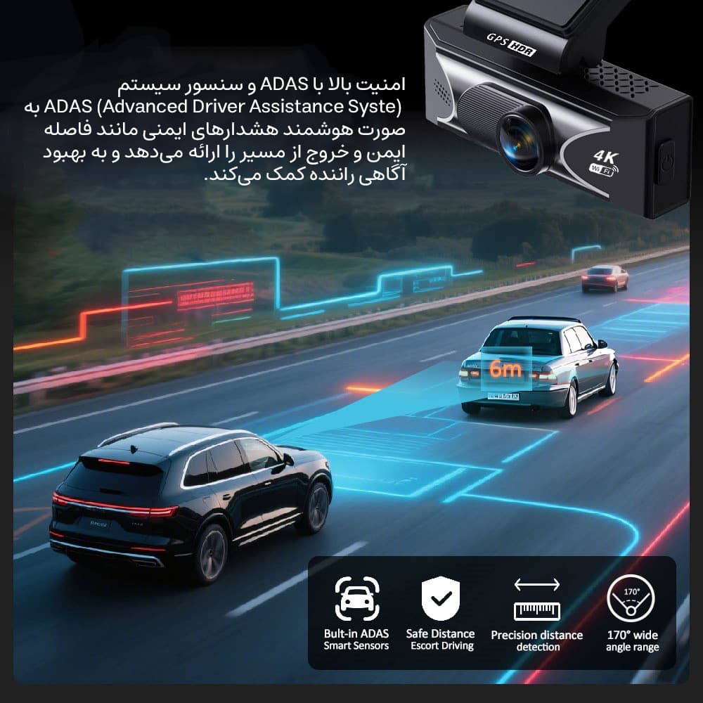 دوربین ثبت وقایع خودرو 4K اتوویژن مدل HX230 به همراه دوربین عقب، wifi و GPS — تصویر ۴