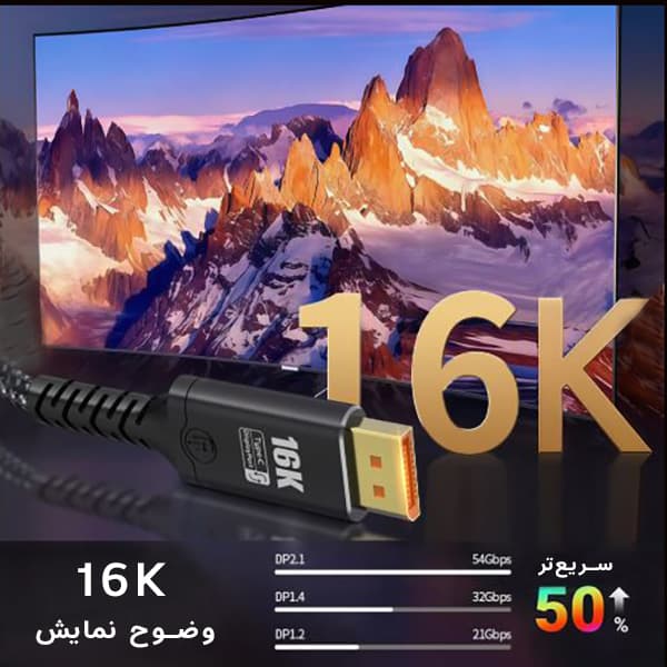 کابل تبدیل دوطرفه Display Port به USB-C دونجی مدل 16K-120Hz طول 2 متر — تصویر ۳