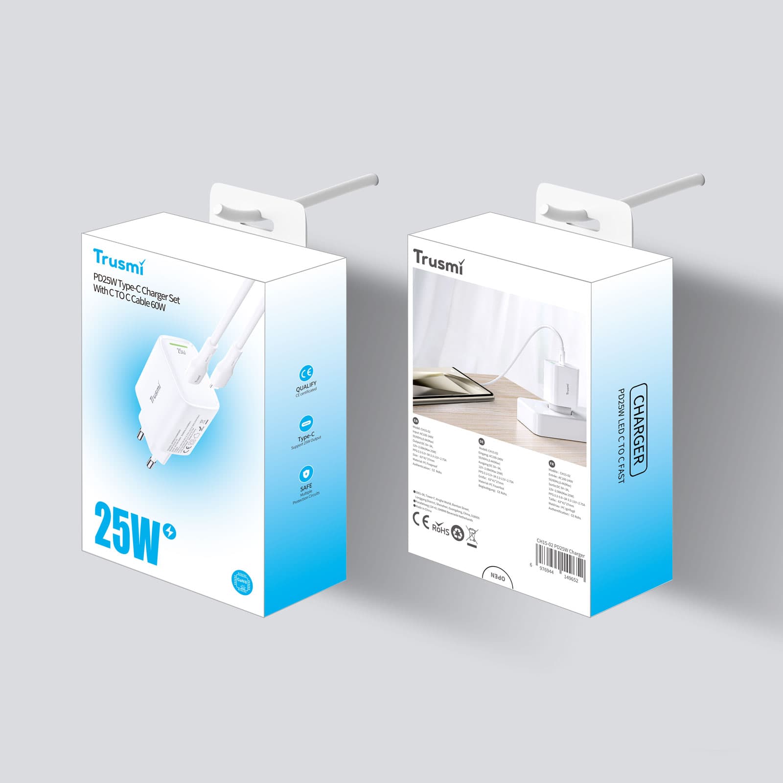 شارژر دیواری تراسمی مدل CH15-02 توان 25 وات (GaN) به همراه کابل تایپ سی — تصویر ۶
