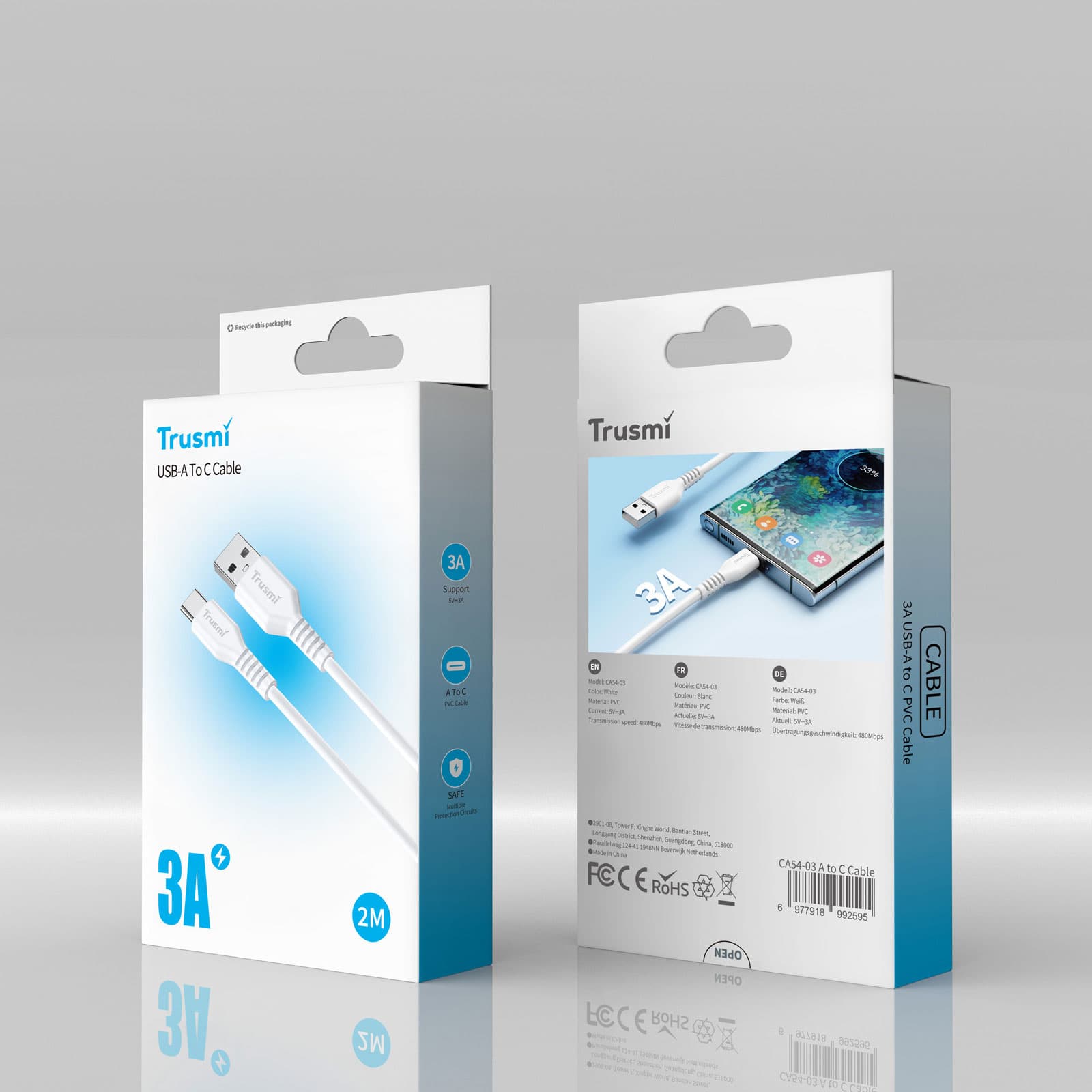 کابل تبدیل USB به USB-C تراسمی CA54-03 2m — تصویر ۳