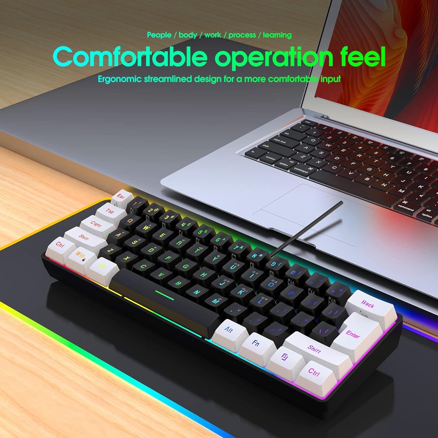 کیبورد گیمینگ سیمی Snpurdiri RGB vs800 کوچک 60 درصد — تصویر ۷