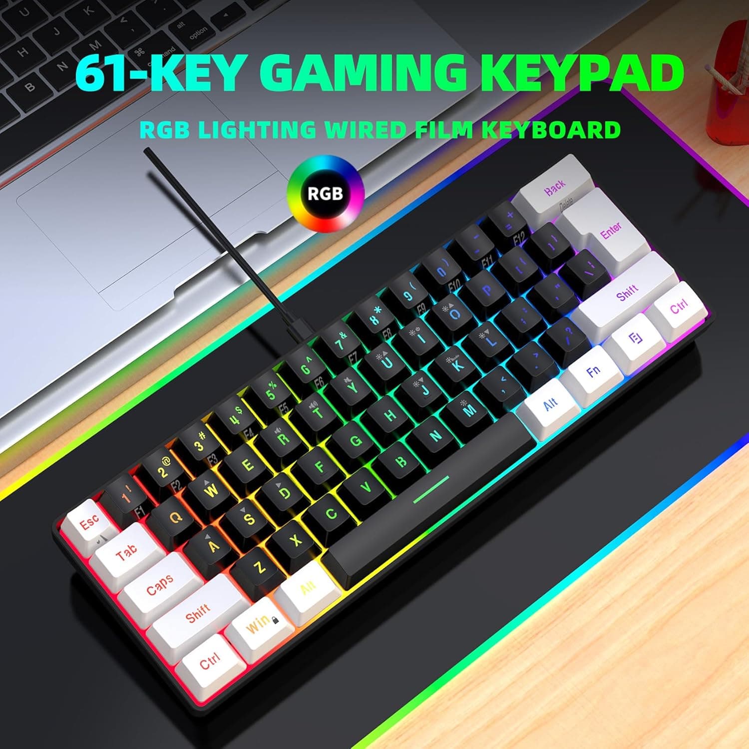 کیبورد گیمینگ سیمی Snpurdiri RGB vs800 کوچک 60 درصد — تصویر ۸