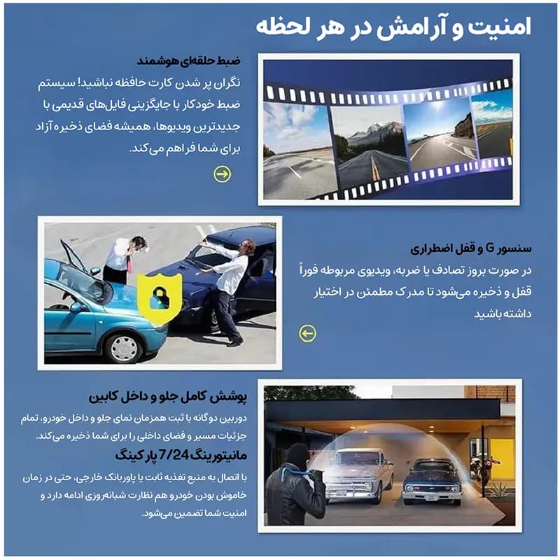 دوربین ثبت وقایع خودرو 4 لنز مدل S22-WiFi با دوربین عقب — تصویر ۴