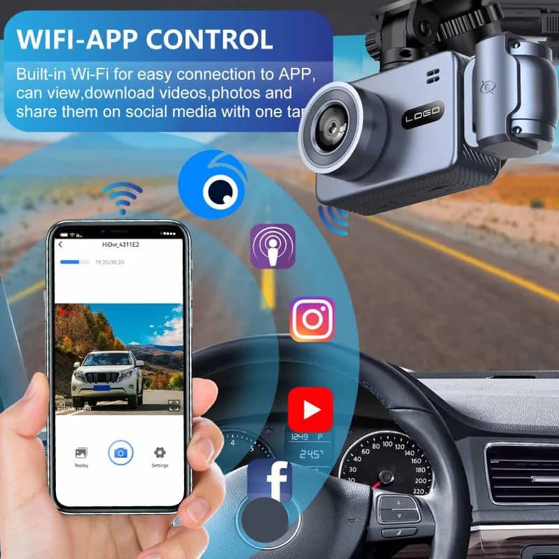 دوربین ثبت وقایع خودرو 3 لنز مدل CDR509-4K+WiFi با دوربین عقب — تصویر ۷