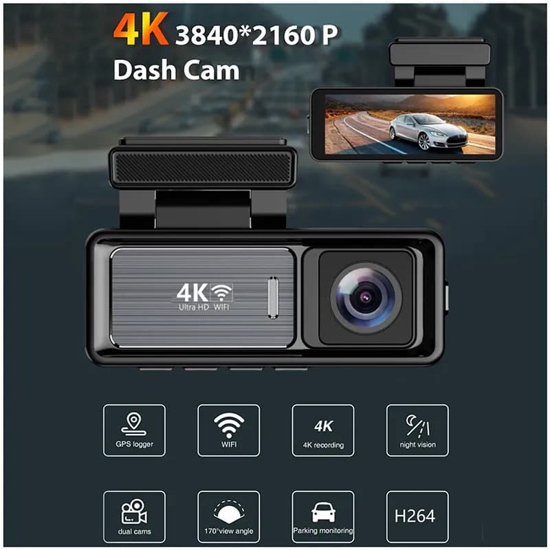 دوربین ثبت وقایع خودرو اتوویژن مدل M6-4K WiFi با دوربین عقب Full HD و کیت برق مستقیم — تصویر ۵