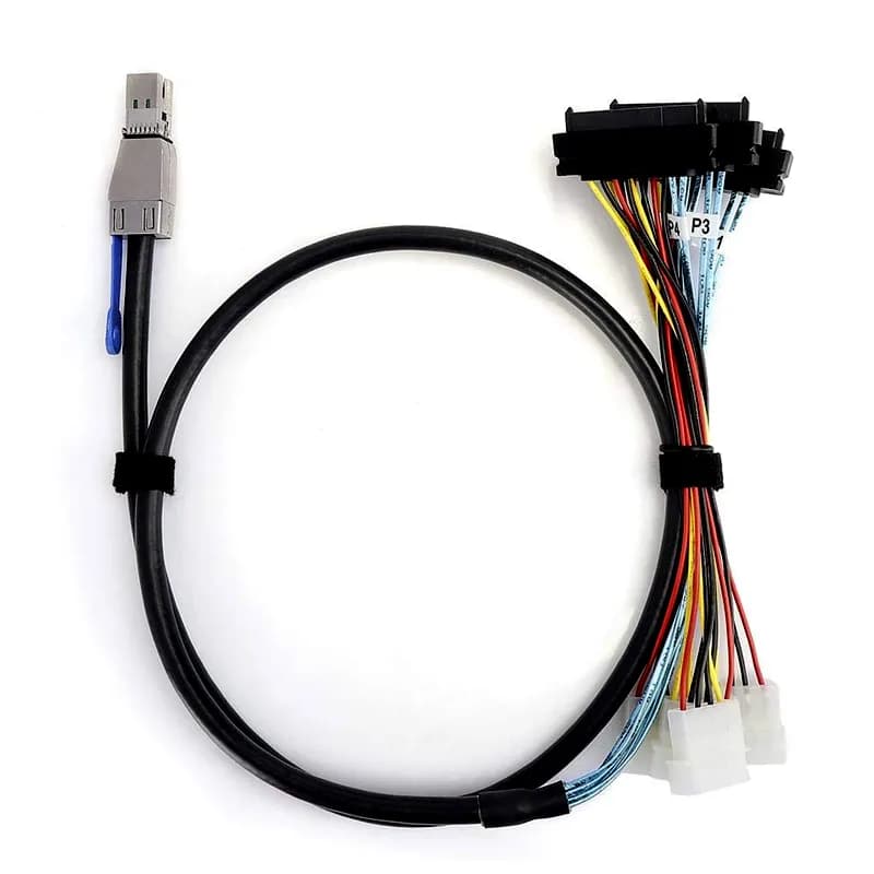 کابل تبدیل Mini SAS SFF-8644 به چهار SFF-8482 با کابل برق SATA مدل SM242 طول 2 متر