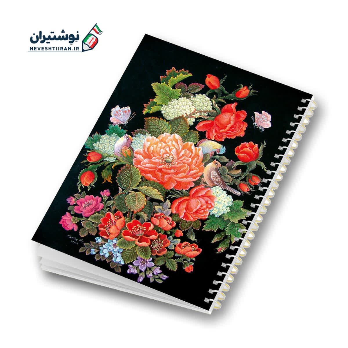 دفتر 80 برگ تک خط فنری مجلد طرح گل طرفه 057