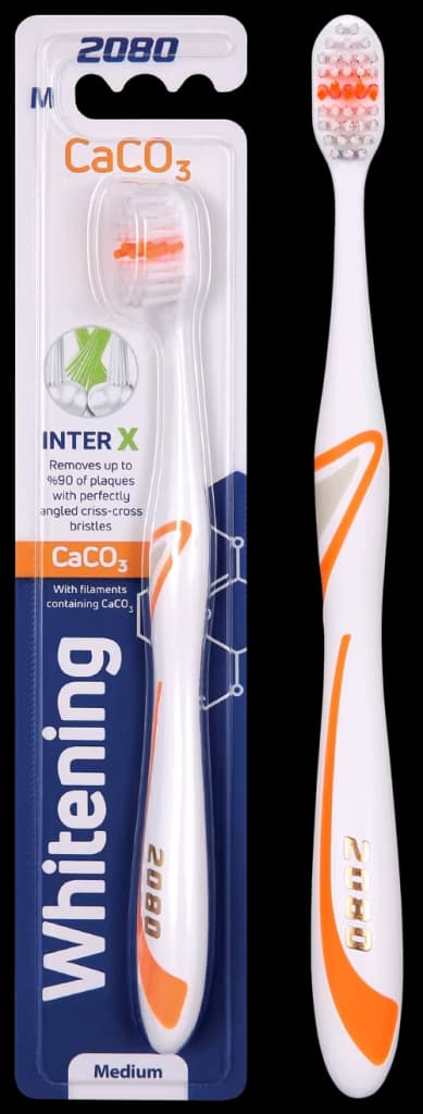 مسواک وایتنینگ ۲۰۸۰ سفید کننده قوی حاوی caco3 مدل متوسط medium — تصویر ۲