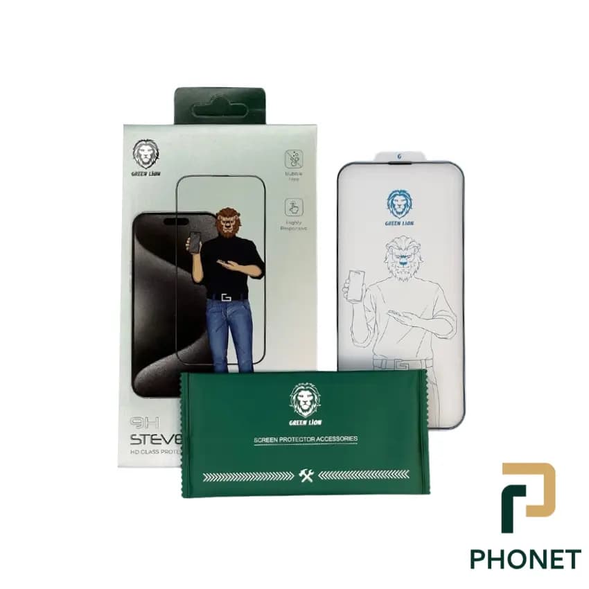 گلس آیفون سری 14plus/13promax گرین لاین مدل 9H Steve — تصویر ۳