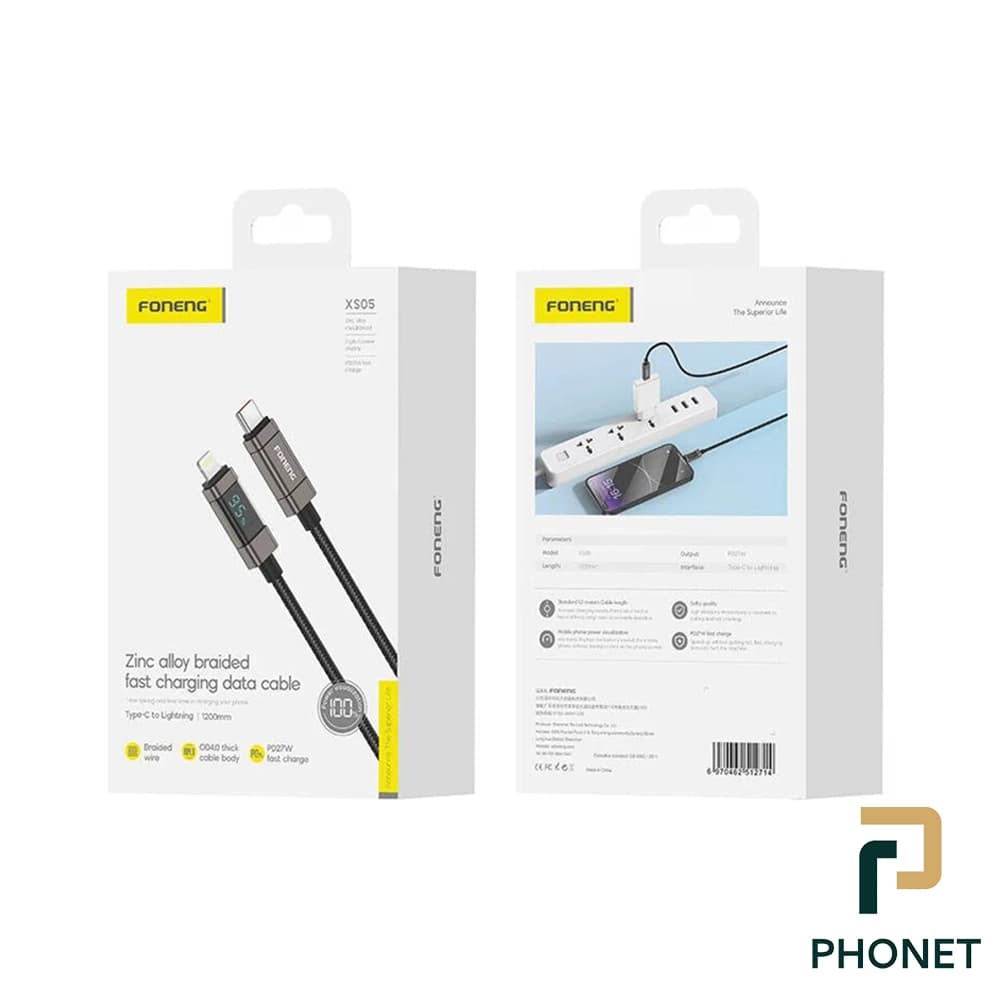 کابل شارژ Type-C to Lightning فوننگ مدل XS05 (PD27W) — تصویر ۲