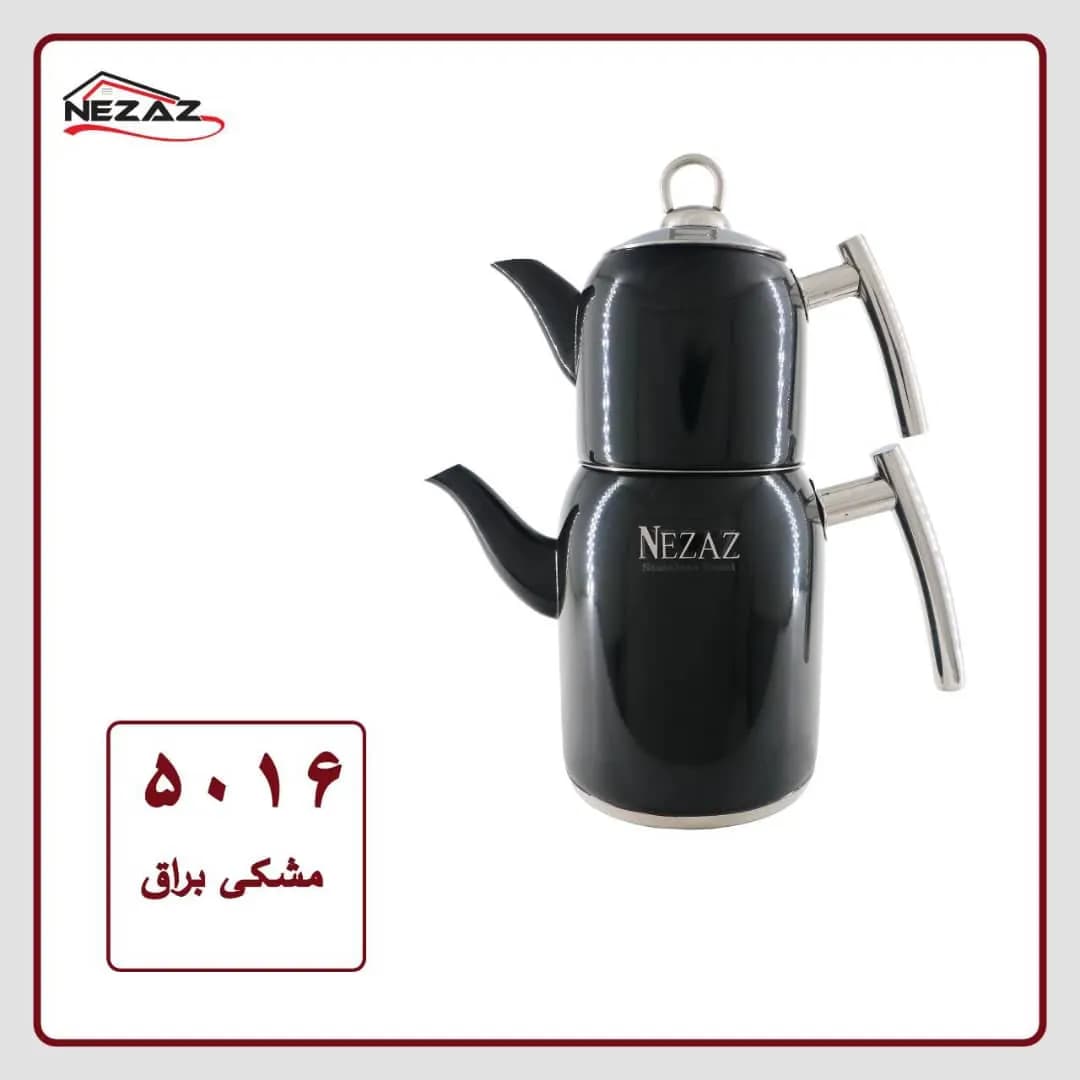کتری و قوری نزاز ۲/۵لیتر استوانه رنگ پاستیلی مشکی براق -مشکی مات کد ۵۰۱۶ — تصویر ۱۱