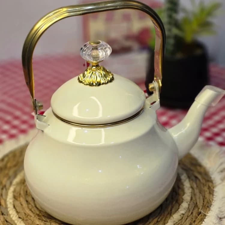 کتری لعابی دسته طلایی طرح کلاسیک 2لیتری