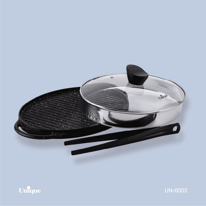 تابه گریل چدنی گرد یونیک درب دار کد UN-6003 — تصویر ۸
