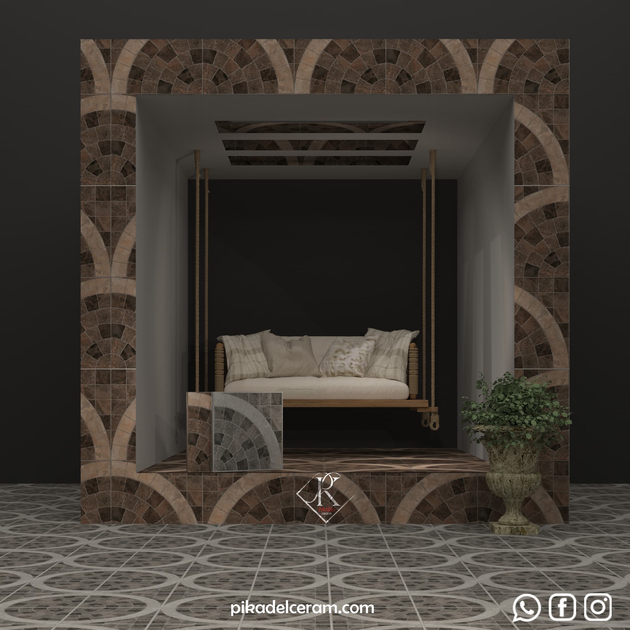 سرامیک پانچ محوطه قهوه ای و خاکستری 45*45 آنتارس کارخانه آپاداناسرام — تصویر ۵