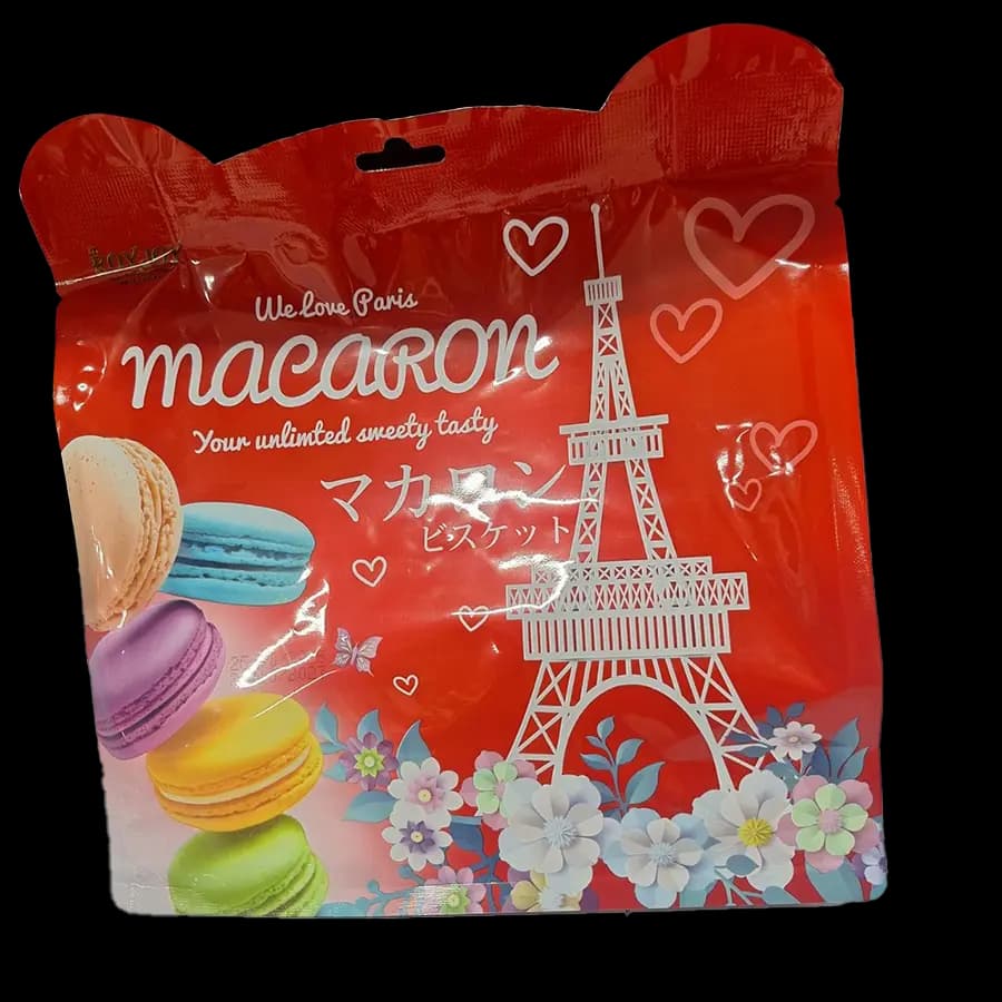 بیسکویت کادوئی ماکارون روی‌جوی We Love Paris (شکل شیرینی معروف فرانسوی ماکارون) 250 گرمی (در 3 شکل بسته بندی) — تصویر ۴