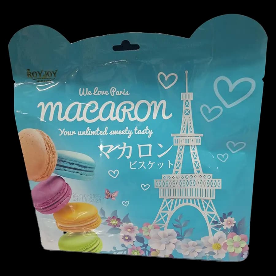 بیسکویت کادوئی ماکارون روی‌جوی We Love Paris (شکل شیرینی معروف فرانسوی ماکارون) 250 گرمی (در 3 شکل بسته بندی) — تصویر ۶