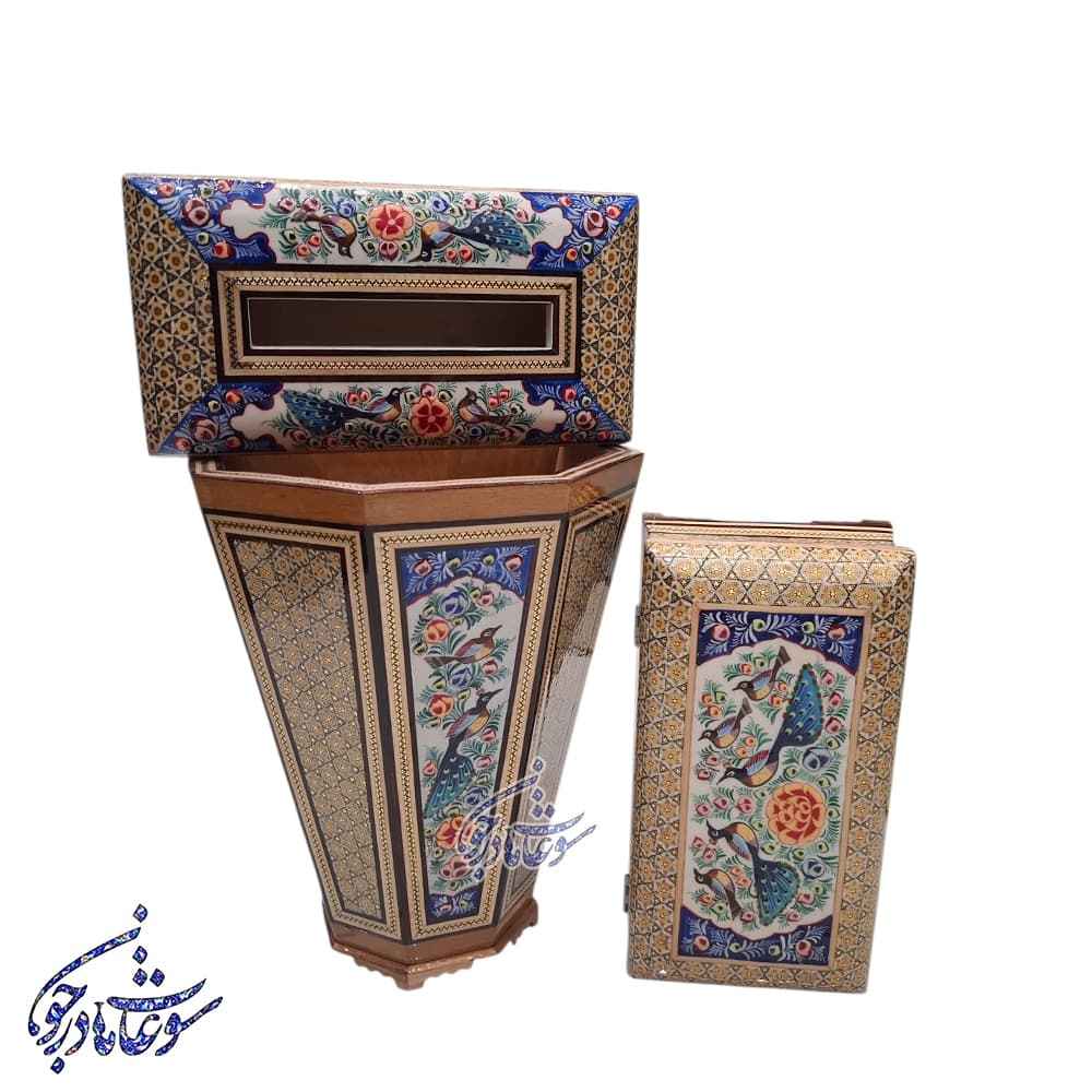 ست رومیزی خاتم مدل گل و مرغ — تصویر ۲
