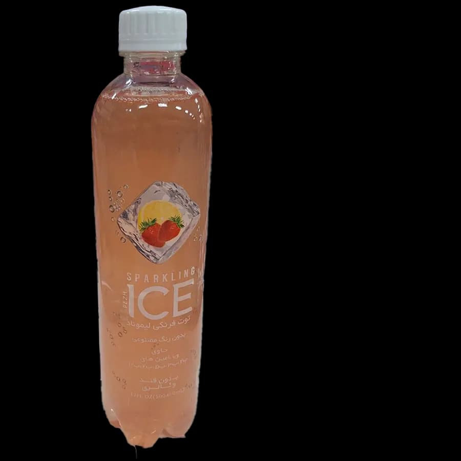 نوشابه گازدار بدون قند پژ آیس (Pezh Ice) طعم توت فرنگی لیموناد حجم 500 میل باکس 12 عددی — تصویر ۲