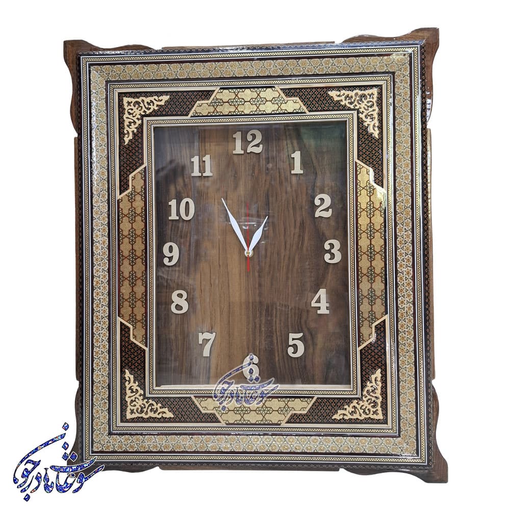 ساعت دیواری خاتم کاری صفحه چوبی — تصویر ۳