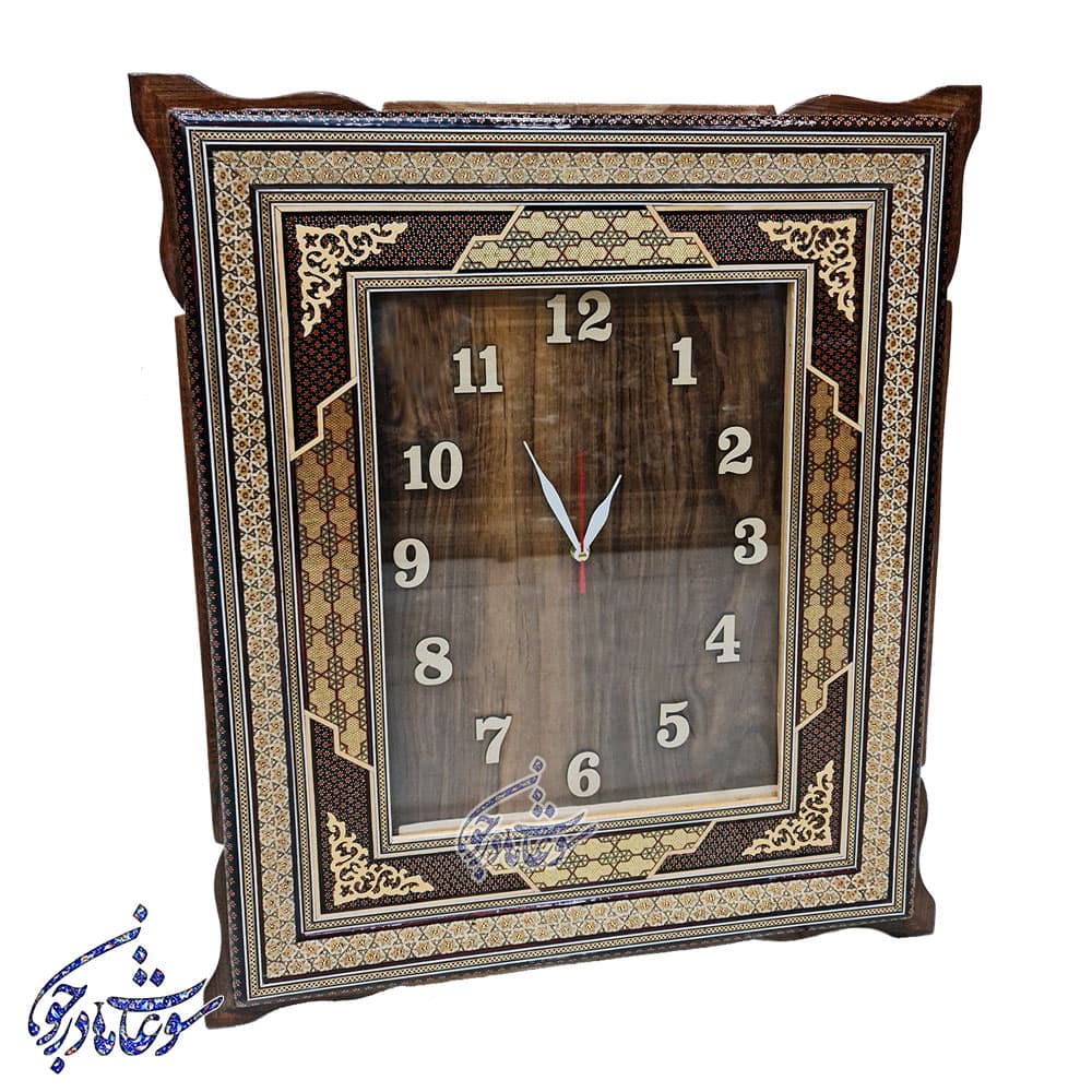 ساعت دیواری خاتم کاری صفحه چوبی — تصویر ۲
