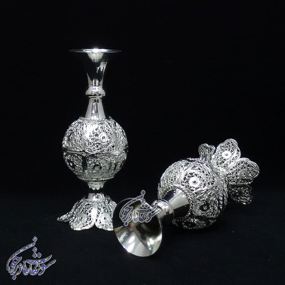 گلدان ملیله کاری مدل توپی پایه دار سایز 1 — تصویر ۳
