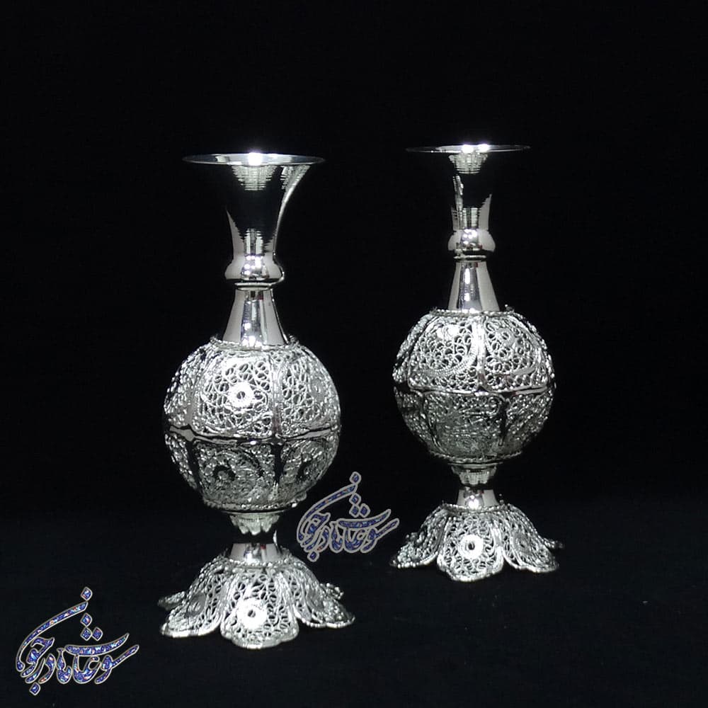 گلدان ملیله کاری مدل توپی پایه دار سایز 1 — تصویر ۲