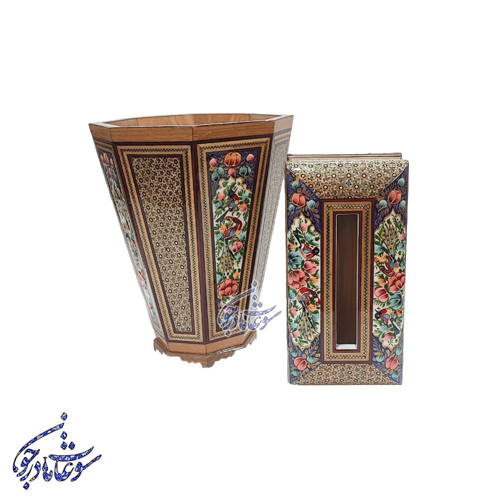 ست سطل و جادستمال خاتم مدل گل و مرغ